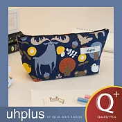 uhplus Q-plus寬底筆袋-動物派對(藍)