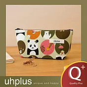 uhplus Q-plus寬底筆袋-熊貓家族(綠粉)