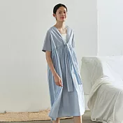 旅途原品_夏風_原創設計前後兩穿拼接全棉連衣裙 M/L/XL　M淺藍色