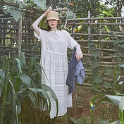 旅途原品_田園詩_原創設計肌理拼接純棉連衣裙 M/L/XL　M米白色