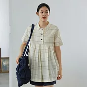 旅途原品_涓涓_原創設計肌理純棉條紋上衣 M/L/XL　M米白色