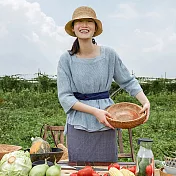 旅途原品_夏悠悠_原創設計亞麻方領七分袖上衣 M/L/XL　M淺藍色