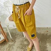 【慢。生活】綠苗刺繡五分寬鬆短褲 11559　FREE黃色