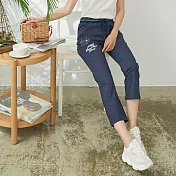 【慢。生活】貼布造型棉料九分長褲 M/L/XXL/XXXL　2XL藍色