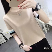 【Jilli~ko】配色短袖冰絲針織T恤 J6800　FREE杏色