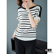 【Jilli~ko】拼接條紋冰絲針織衫 825　FREE白色