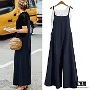 【Jilli~ko】吊帶連身寬鬆闊腿褲 M J6850　M深藍