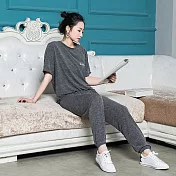 【KISSDIAMOND】仙女宅宅懶人休閒涼感居家運動2件套(上衣+短褲or上衣+長褲/6 F均碼可選)FREE上衣+長褲/深灰