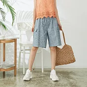 【慢。生活】鬆緊色織直條短褲 11855　FREE淺藍