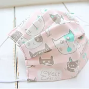 TEMARIYA 日本製可水洗手作立體口罩9x16.5(手繪貓咪)粉