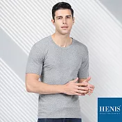 【HENIS】空氣感 經典純棉U領短袖衫M灰