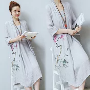 【NuMi】型-復古文藝印花假兩件連衣裙-共2色-51757-(M-2XL可選)M灰色