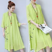 【NuMi】型-復古文藝印花假兩件連衣裙-共2色-51757-(M-2XL可選)M綠色
