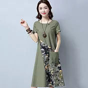 【NUMI】型-中國風拼色洋裝-共2色-51088(M-2XL可選)L墨綠色