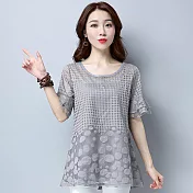 【NUMI】型-蕾絲清新雪紡上衣-灰色-51086 (M-2XL可選)M灰色