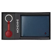 MONDAINE 瑞士國鐵 八卡視窗短夾(十字紋藍) + 紅秒針鑰匙圈禮盒