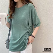 【Jilli~ko】側打摺亮絲寬鬆T恤  5593　FREE綠色