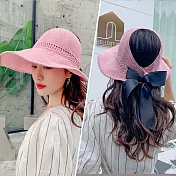 【KISSDIAMOND】大帽檐可折疊編織麻棉遮陽帽(防曬/全防護/好收納/8色可選)粉色