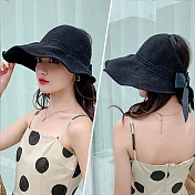 【KISSDIAMOND】大帽檐可折疊編織麻棉遮陽帽(防曬/全防護/好收納/8色可選)黑色