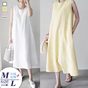 【A.Cheter】韓國明洞文青質感薄款涼感寬鬆顯瘦棉麻背心洋裝#104676M白