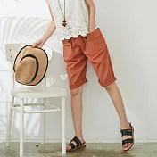 【慢。生活】鬆緊寬管休閒七分褲 861　FREE橘色