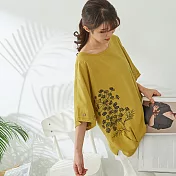 【慢。生活】蒲公英刺繡蝙蝠袖上衣 3922　FREE黃色