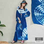 【潘克拉】藍染土耳其長袍收腰連身裙 TM1006 FREE深藍
