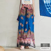 【潘克拉】半鬆緊一片式開衩寬褲 TM1001 FREE深藍