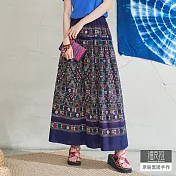 【潘克拉】民族圖騰印花長裙 TM1075 FREE藍色