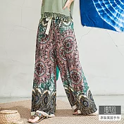 【潘克拉】曼陀羅花紋半鬆緊側開衩寬褲 TM1008 FREE