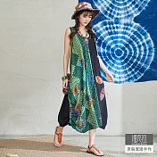 【潘克拉】花布拼接八角背心裙 TM1014 FREE黑色