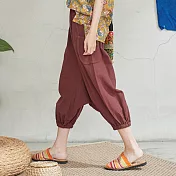 【潘克拉】鬆緊縮口低檔燈籠褲 TM1082 FREE咖啡色