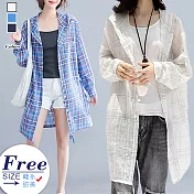 【A.Cheter】韓國寬鬆顯瘦彩格英文印花防曬透氣連帽外套#104696F白