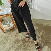 【慢。生活】鬆緊腰繫帶垂墜寬褲 8811　FREE黑色