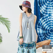 【潘克拉】V領手鈎蕾絲無袖上衣 TM634 FREE藍色