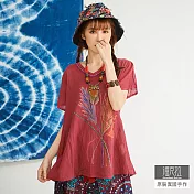 【潘克拉】芒草拔染繡線捲T TM685 FREE紅色