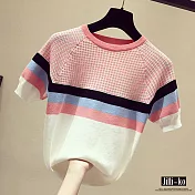 【Jilli~ko】色塊拼接冰絲針織衫 6632　FREE粉紅