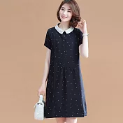 【初色】娃娃領波點連身裙-藏青色-93735(M-2XL可選)M藏青色