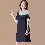 【初色】假兩件拼接造型洋裝-藏藍色-93742(M-2XL可選)M藏藍色
