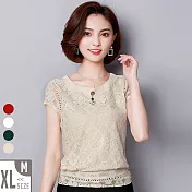 【MsMore】英國凱特風香水百合全蕾絲彈力上衣#104722M米