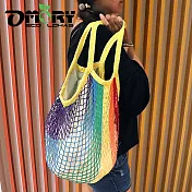 【OMORY】 大容量內裡設計編織網袋 63*35CM-彩虹