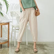 【慢。生活】樹柳肌理修飾蘿蔔褲 502　FREE杏色