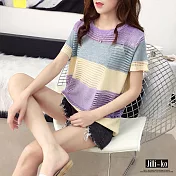 【Jilli~ko】拼色鏤空針織衫 J6982　FREE紫色