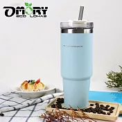 【OMORY】304不鏽鋼探索吸管杯890ML(附吸管)-藍色