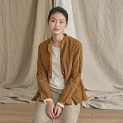 旅途原品_雲那端_原創設計金屬絲棉混紡立領小外套 M/L/XL　M薑黃色