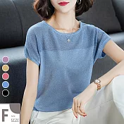 【MsMore】巴黎香頌美人亮鑽金涼爽冰薄針織上衣#104791F藍