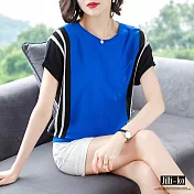 【Jilli~ko】側撞色冰絲針織衫 A646　FREE藍色