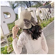 草編棉麻蝴蝶結防曬女帽 (卡其)