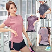 【BODYAIR嚴選】性感美背肩拼紗上衣(瑜珈.慢跑.運動.健身.透氣.舞蹈.運動服) XL 粉紫