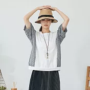 【慢。生活】織帶造型拼接寬上衣 8219　FREE白色